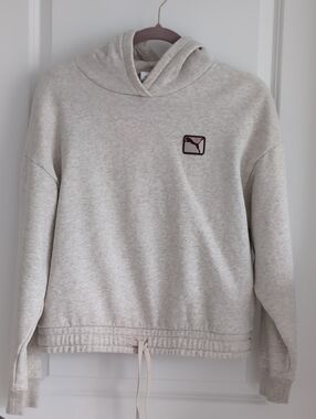 Puma Heather Beige Hoodie with Maroon Logo Patch